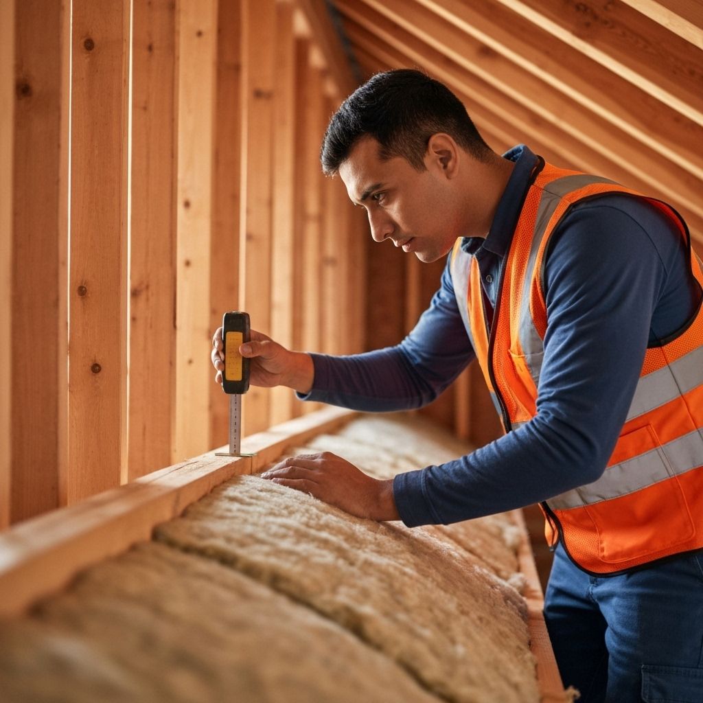 Professional insulation contractor performing energy efficiency upgrade on home